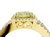 Yellow gold Fancy Yellow Princess  Cut Halo Split Shank Diamond Ring with Four-Prong Setting_4