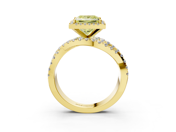 Yellow gold Fancy Yellow Princess  Cut Halo Split Shank Prong Setting Ring