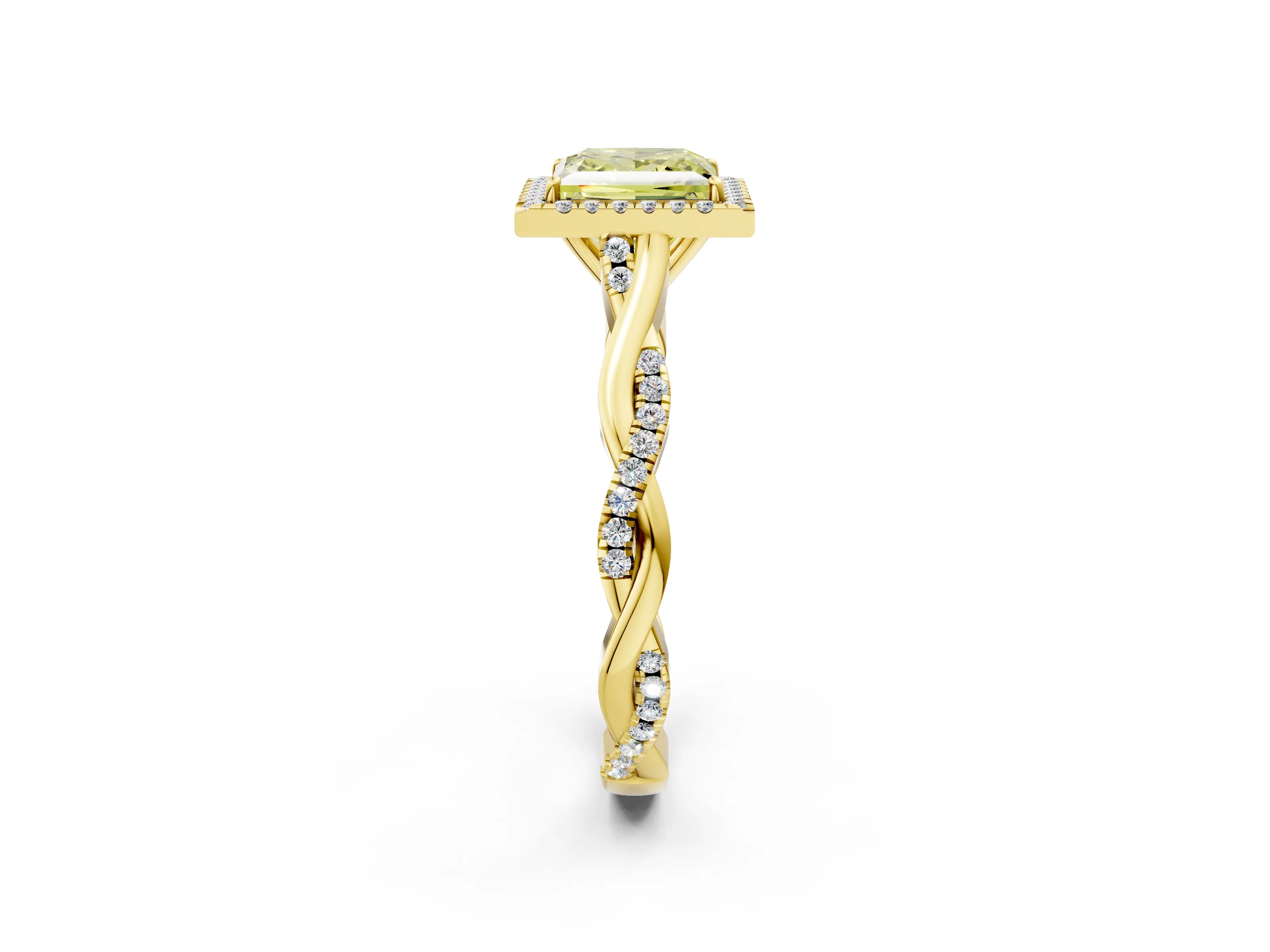 Yellow gold Fancy Yellow Princess Cut Halo Twist Band with Four-Prong Setting_14