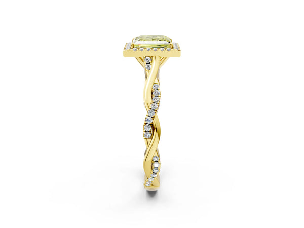 Yellow Gold Princess Cut Interwoven Twist Halo Engagement Ring Setting for Fancy Yellow Center