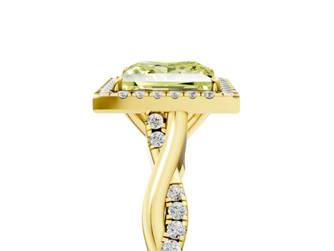 Yellow gold Fancy Yellow Princess Cut Halo Twist Band with Four-Prong Setting_17