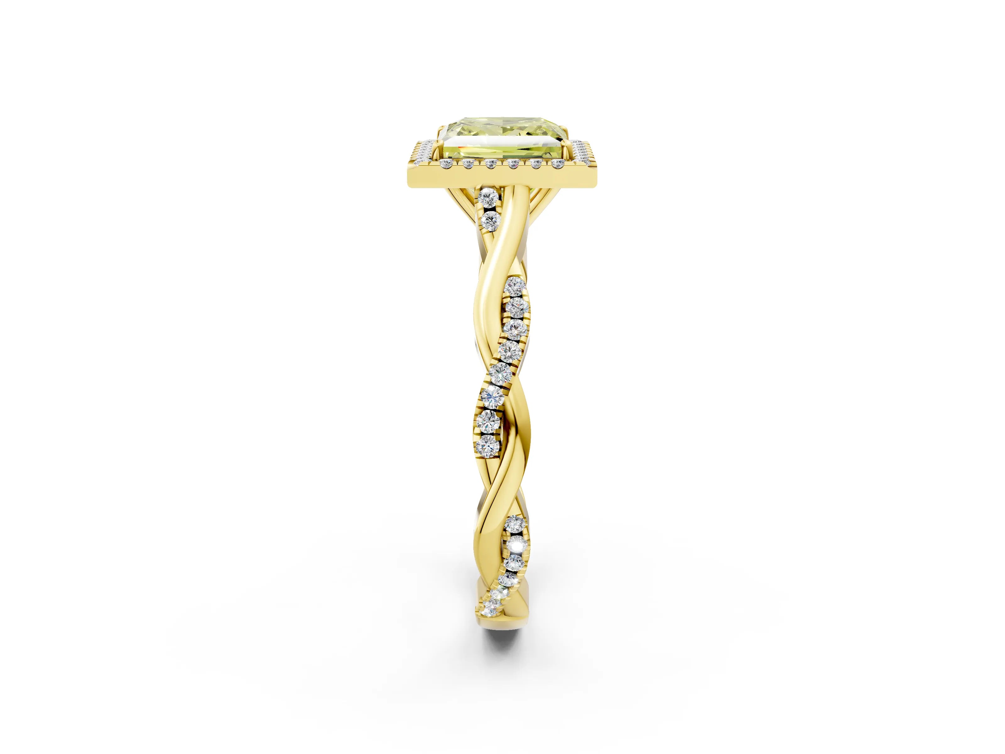 Yellow gold Fancy Yellow Princess Cut Halo Twist Band with Four-Prong Setting_2