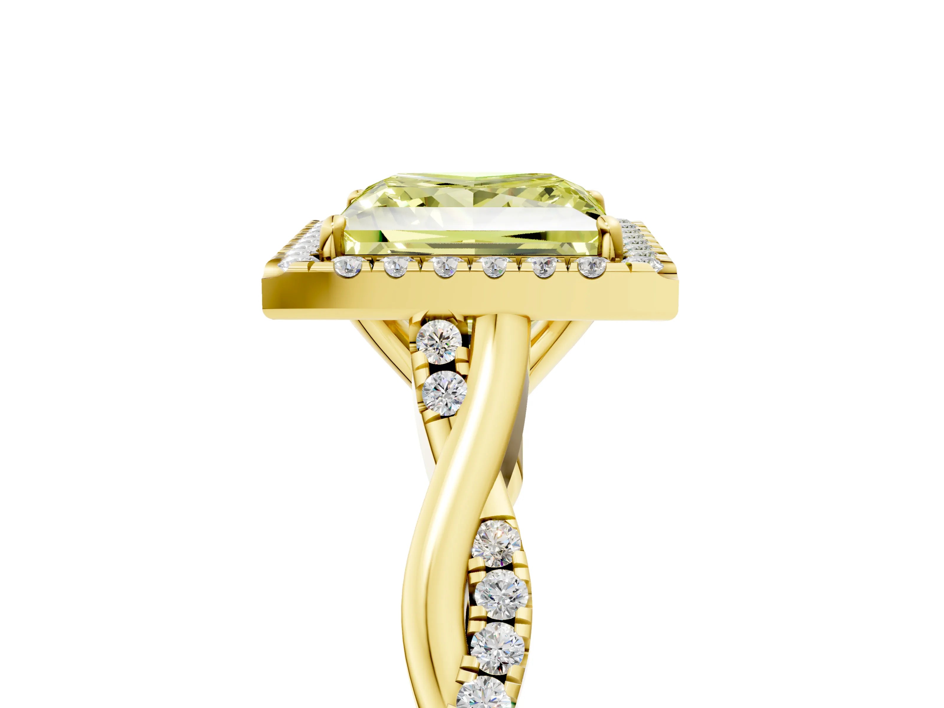 Yellow gold Fancy Yellow Princess Cut Halo Twist Band with Four-Prong Setting_5