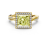 Yellow gold Fancy Yellow Princess  Cut Halo Twisted Band Four-Prong Ring