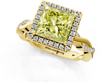 Yellow gold Fancy Yellow Princess  Cut Halo Twisted Band Four-Prong Ring_1