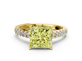 Yellow gold Fancy Yellow Princess  Cut Pavé Band Solitaire Ring with Four-Prong Setting
