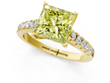 Yellow gold Fancy Yellow Princess  Cut Pavé Band Solitaire Ring with Four-Prong Setting_1