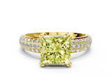 Yellow gold Fancy Yellow Princess  Cut Pave Diamond Engagement Ring with Channel Set Band and Four-Prong Setting