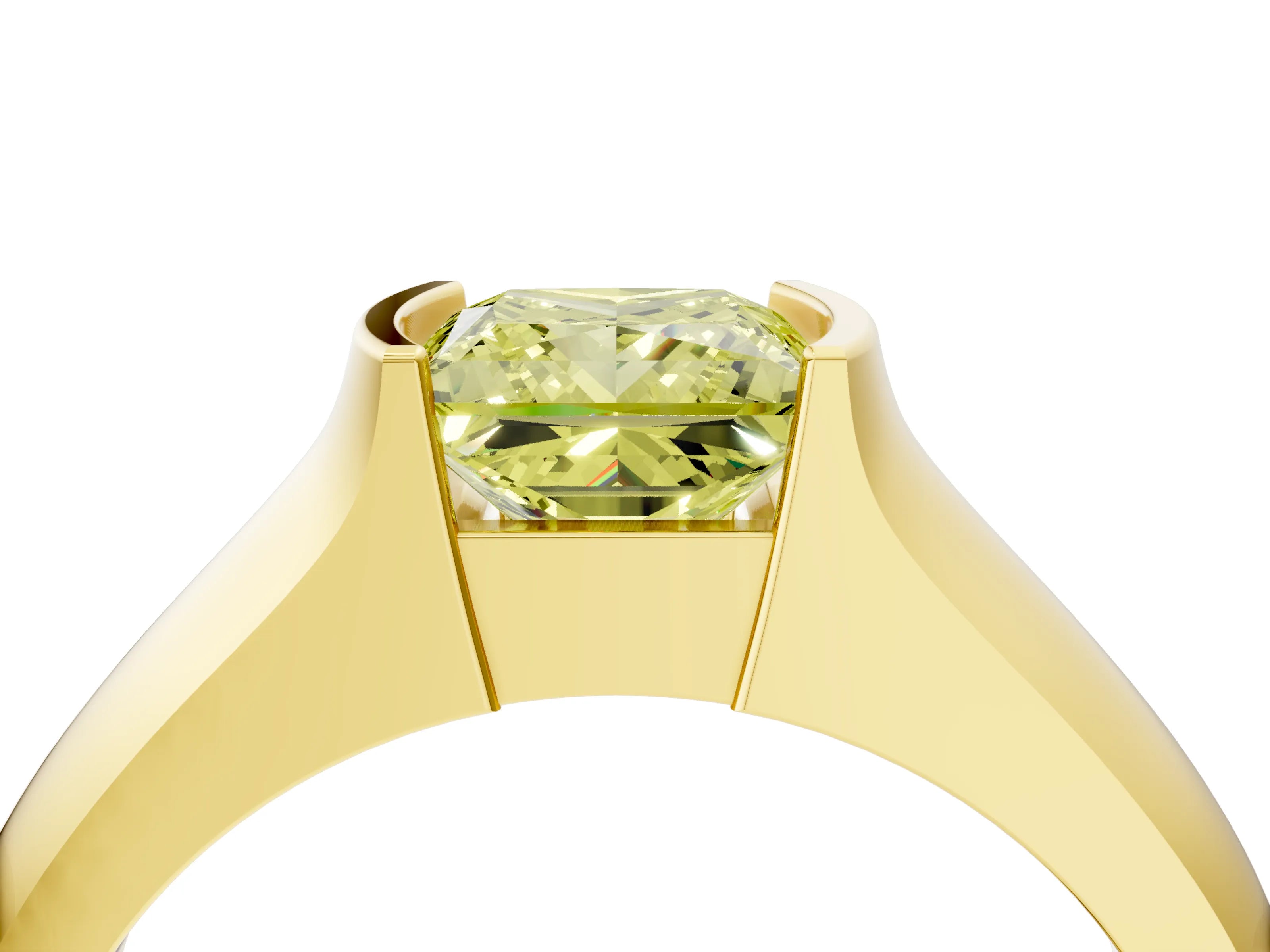Yellow gold Fancy Yellow Princess Cut Solitaire Bezel Set Diamond Ring with Wide Band_4