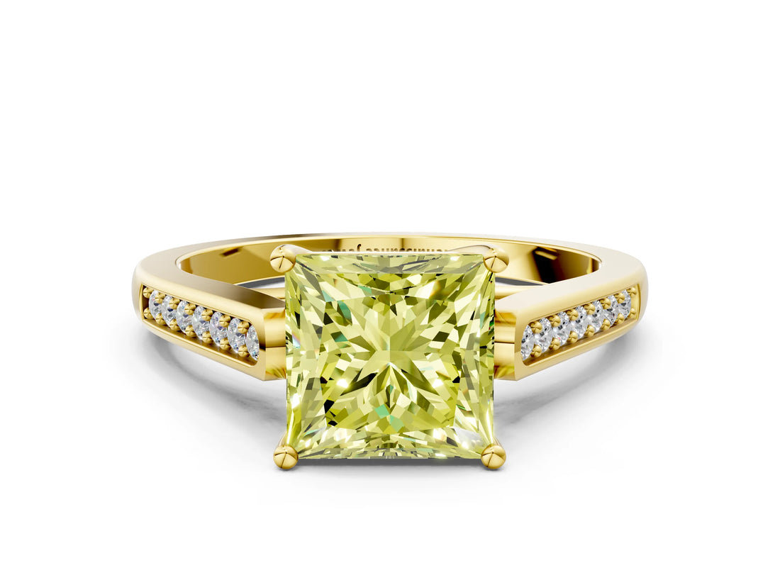 Yellow gold Fancy Yellow Princess Cut Solitaire Cathedral Diamond Engagement Ring with Channel-Set Band and Four-Prong Setting_3