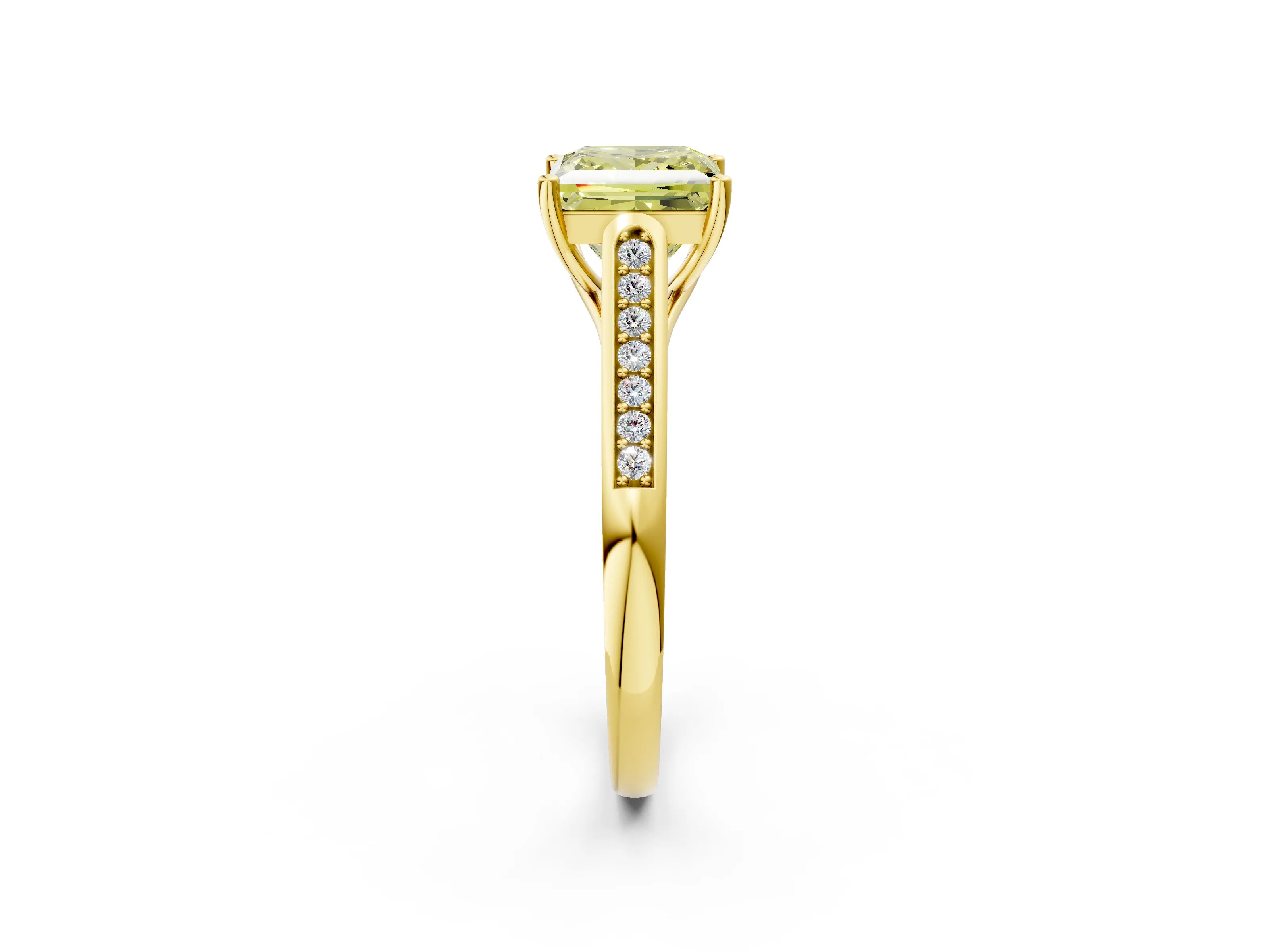 Yellow gold Fancy Yellow Princess Cut Solitaire Cathedral Diamond Engagement Ring with Channel-Set Band and Four-Prong Setting_5