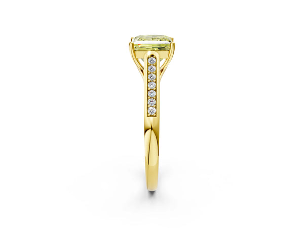 Yellow Gold Princess Cut Cathedral Solitaire Engagement Ring Setting for Fancy Yellow Center