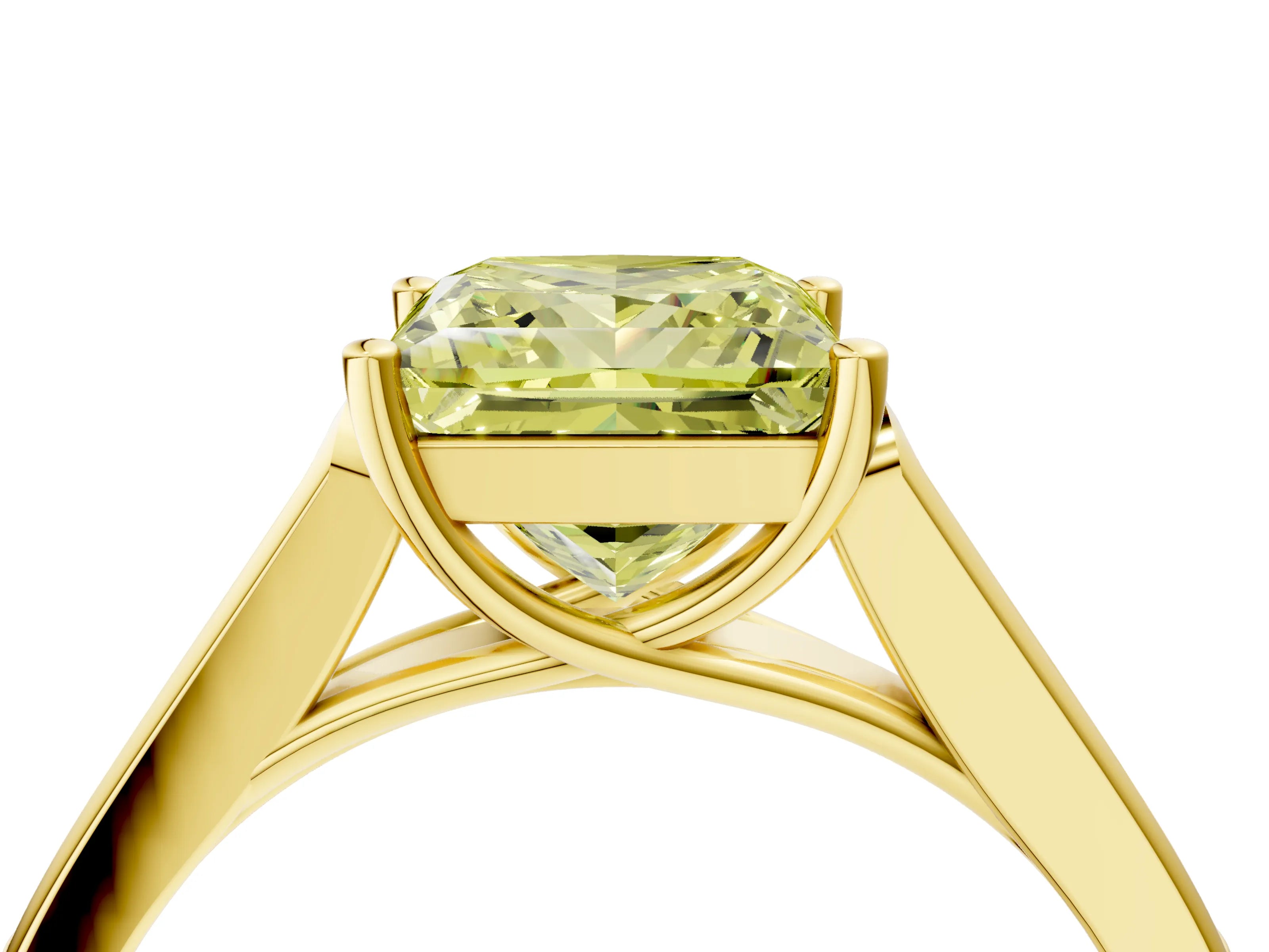 Yellow gold Fancy Yellow Princess Cut Solitaire Cathedral Diamond Engagement Ring with Channel-Set Band and Four-Prong Setting_7