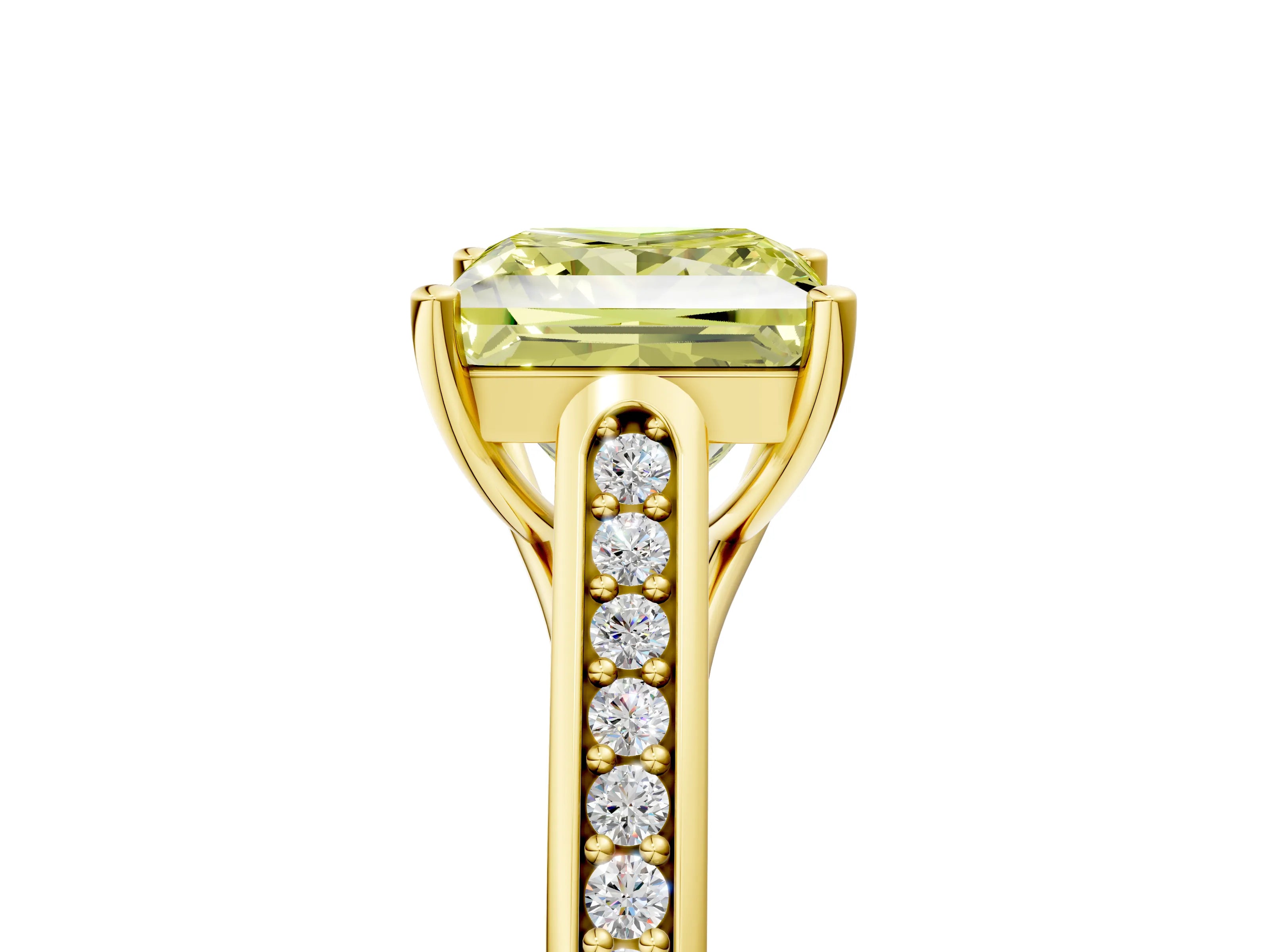 Yellow gold Fancy Yellow Princess Cut Solitaire Cathedral Diamond Engagement Ring with Channel-Set Band and Four-Prong Setting_8