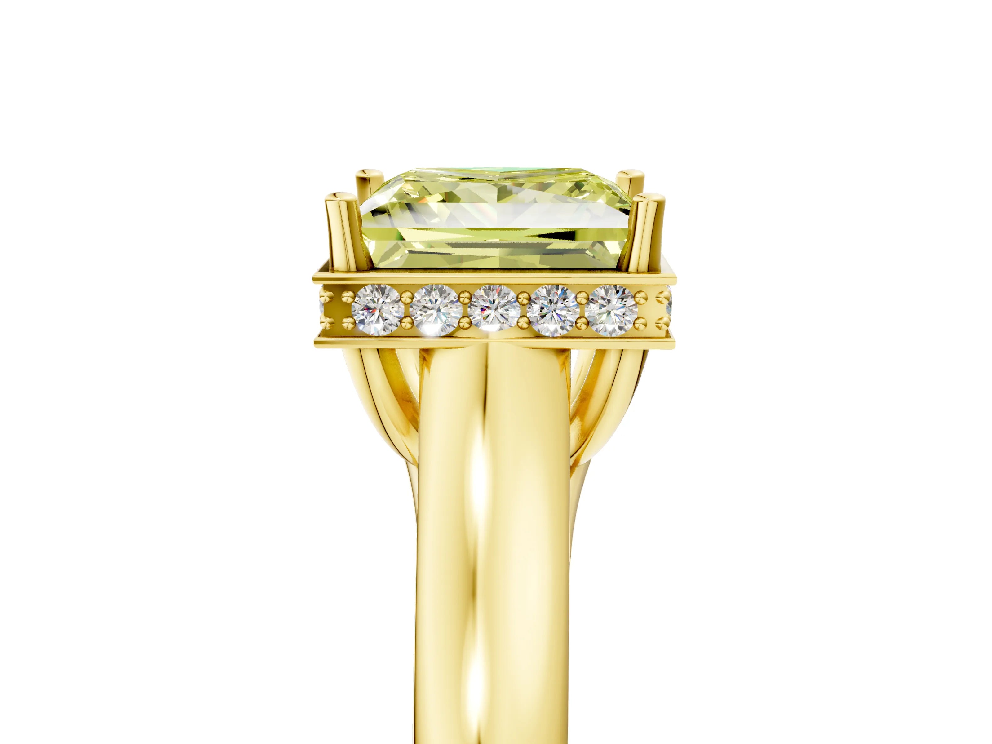 Yellow gold Fancy Yellow Princess Cut Solitaire Diamond Engagement Ring with Four-Prong Setting and Tapered Band_5