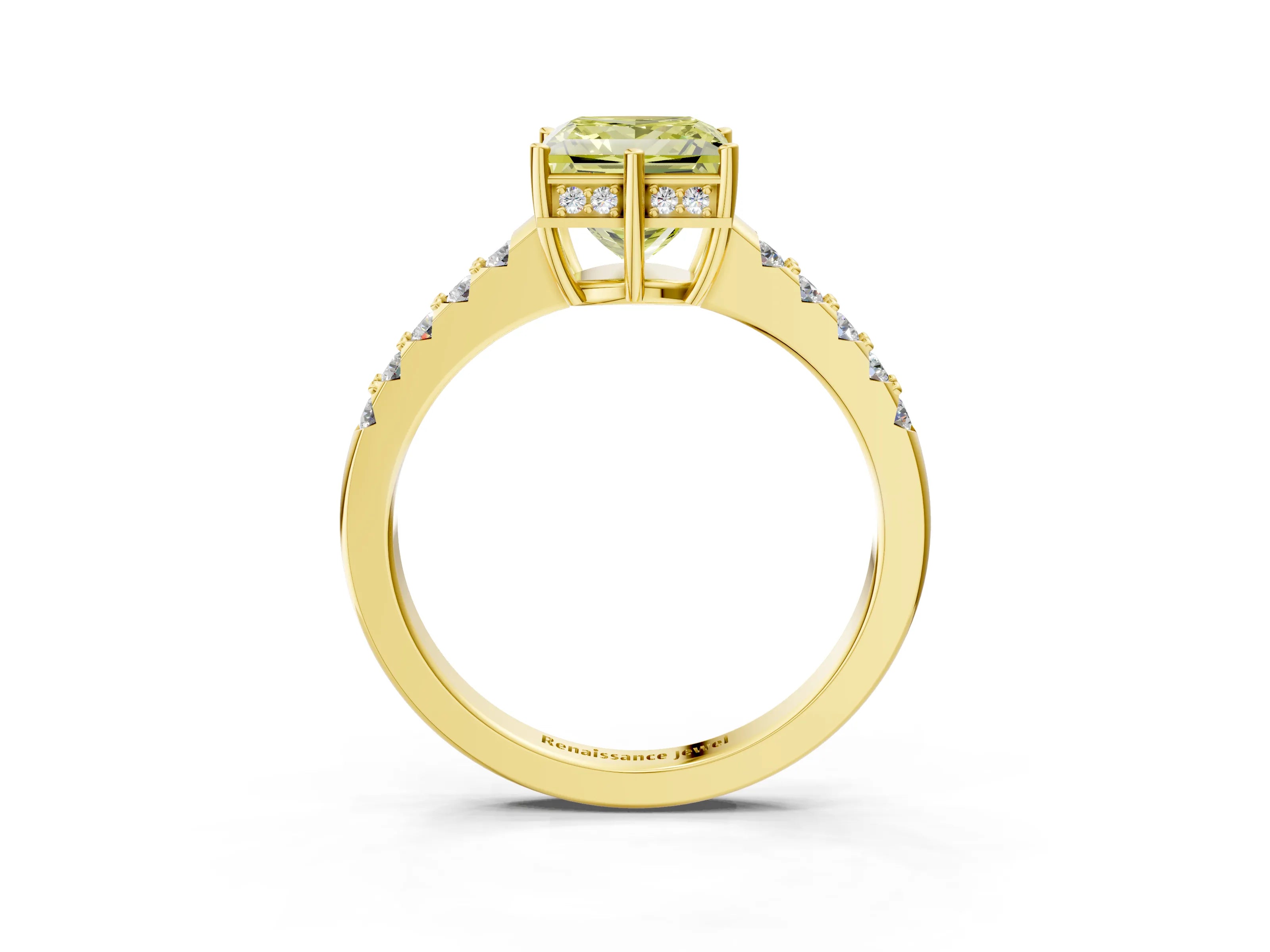 Yellow gold Fancy Yellow Princess Cut Solitaire Diamond Engagement Ring with Pavé Band and Six-Prong Setting_15