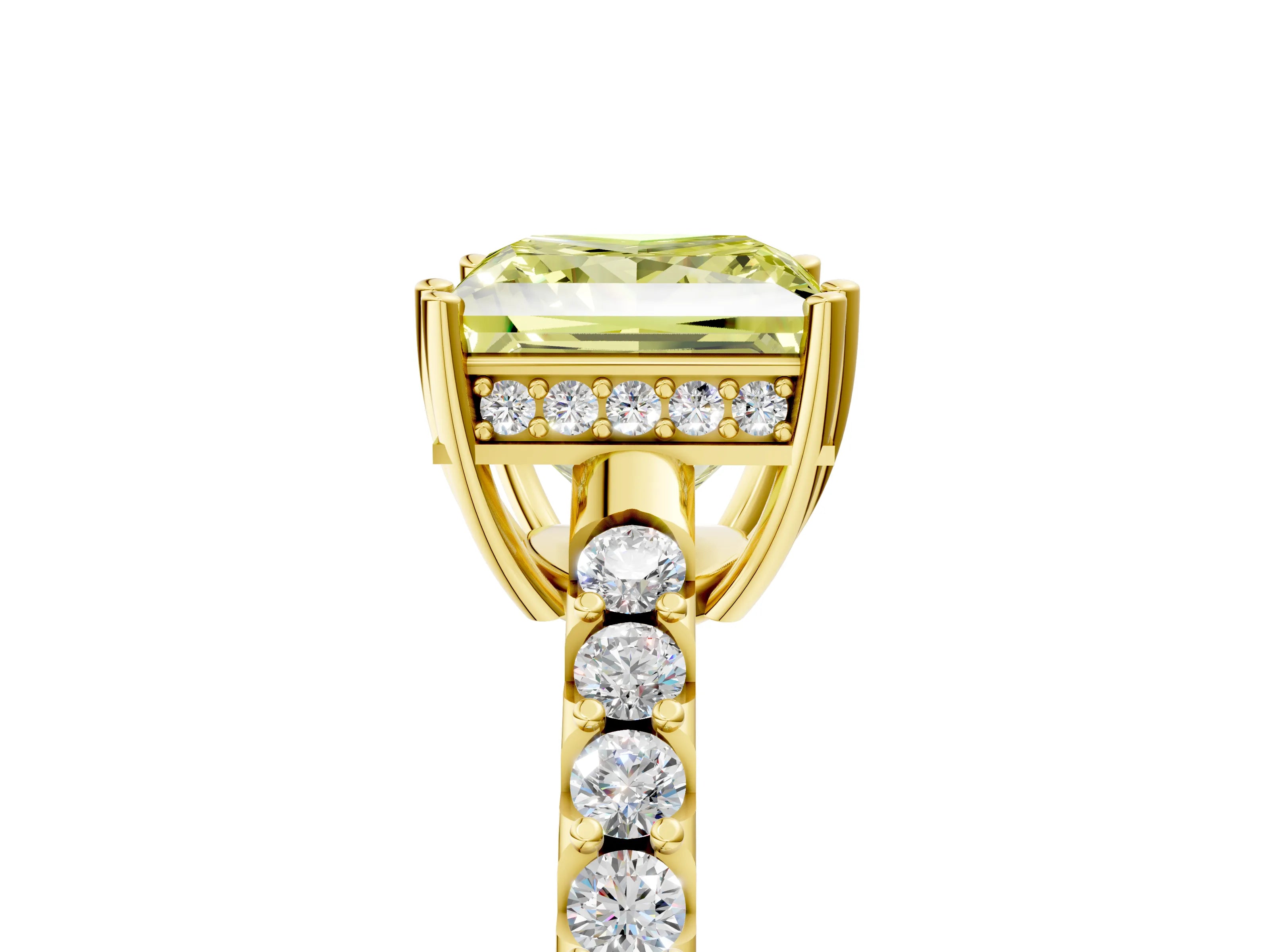 Yellow gold Fancy Yellow Princess Cut Solitaire Diamond Engagement Ring with Pavé Band and Six-Prong Setting_17