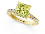 Yellow gold Fancy Yellow Princess  Cut Solitaire Diamond Engagement Ring with Pave Band and Four-Prong Setting_1