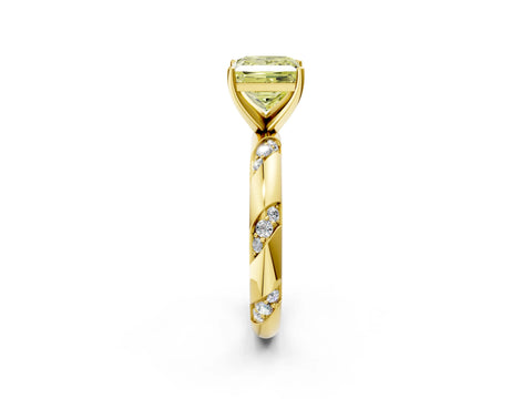 Yellow gold Fancy Yellow Princess Cut Solitaire Diamond Engagement Ring with Twisted Pave Band and Four-Prong Setting_5