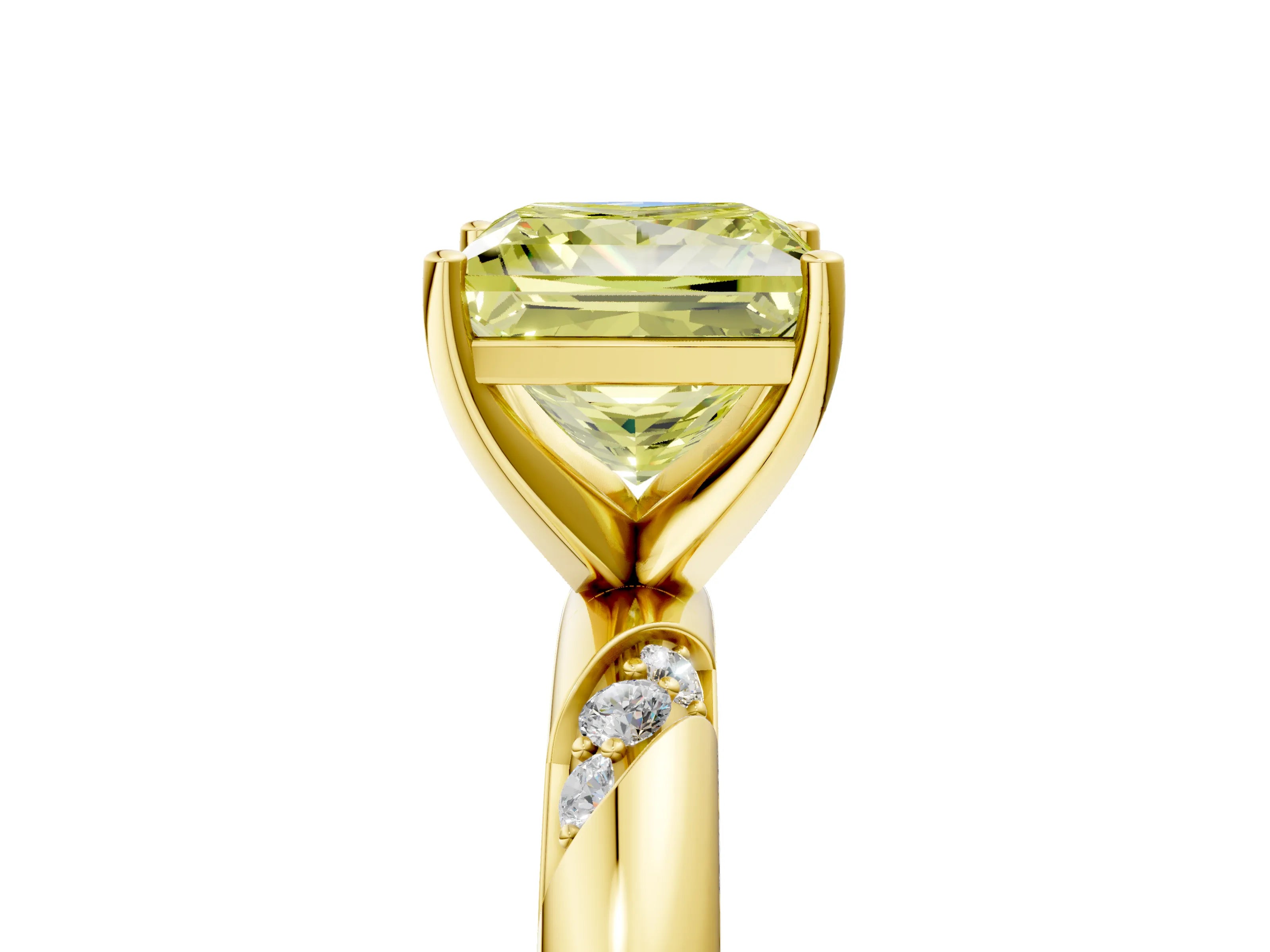 Yellow gold Fancy Yellow Princess Cut Solitaire Diamond Engagement Ring with Twisted Pave Band and Four-Prong Setting_8