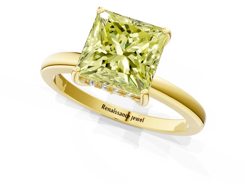 Yellow gold Fancy Yellow Princess Cut Solitaire Diamond Ring with Prong Setting and Plain Band_1