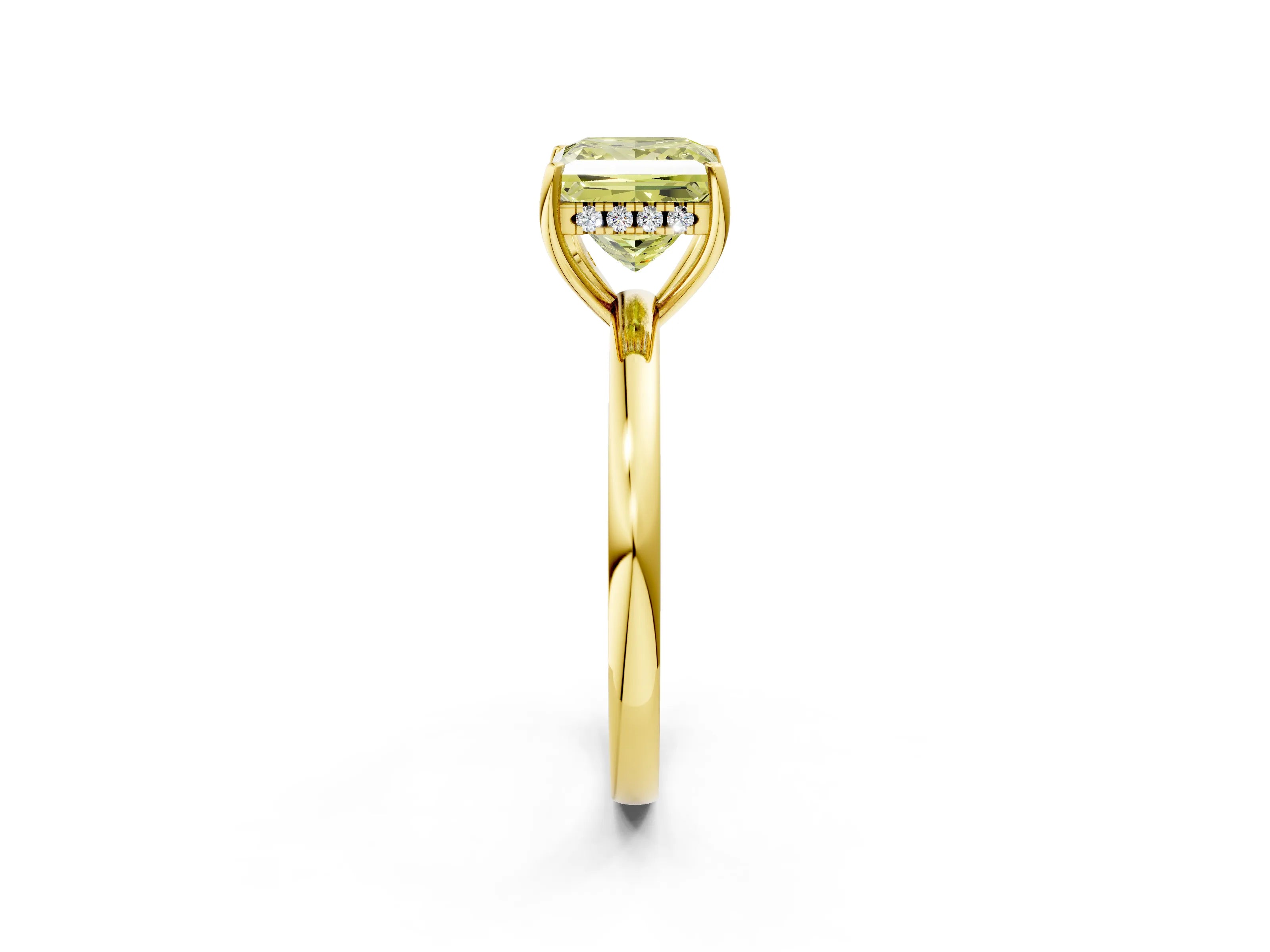 Yellow gold Fancy Yellow Princess Cut Solitaire Diamond Ring with Prong Setting and Plain Band_2