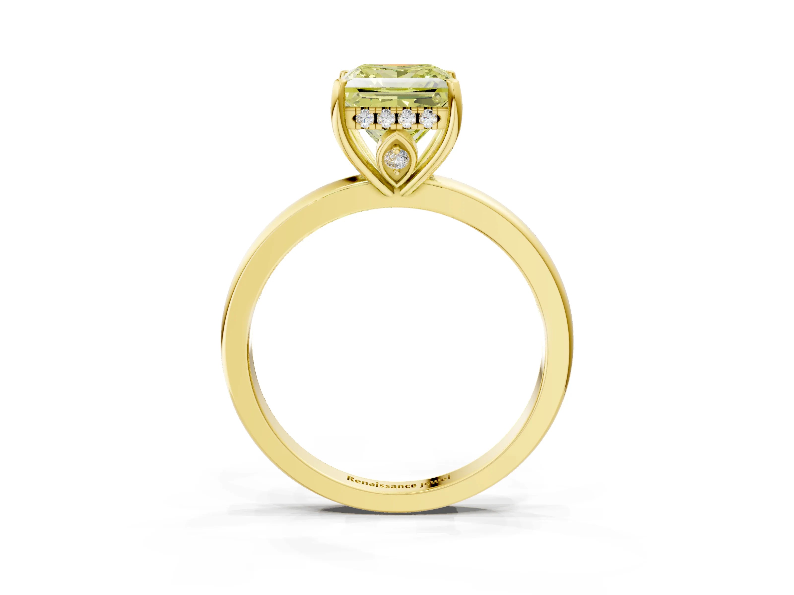 Yellow gold Fancy Yellow Princess Cut Solitaire Diamond Ring with Prong Setting and Plain Band_3