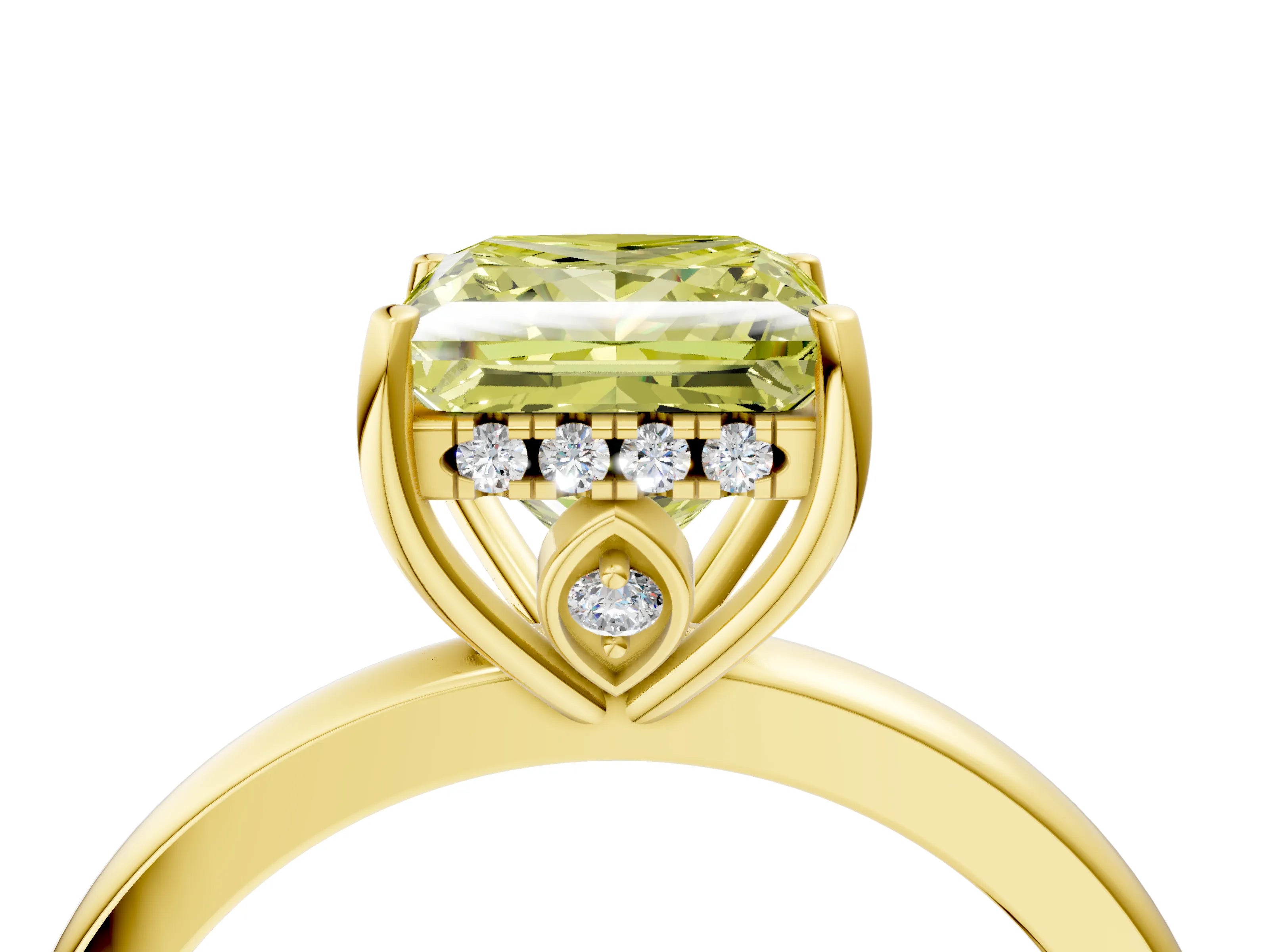 Yellow gold Fancy Yellow Princess Cut Solitaire Diamond Ring with Prong Setting and Plain Band_4