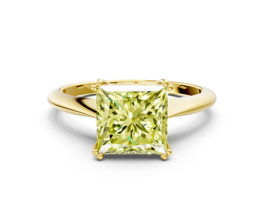 Yellow gold Fancy Yellow Princess Cut Solitaire Diamond Ring with Six-Prong Setting and Classic Band_12