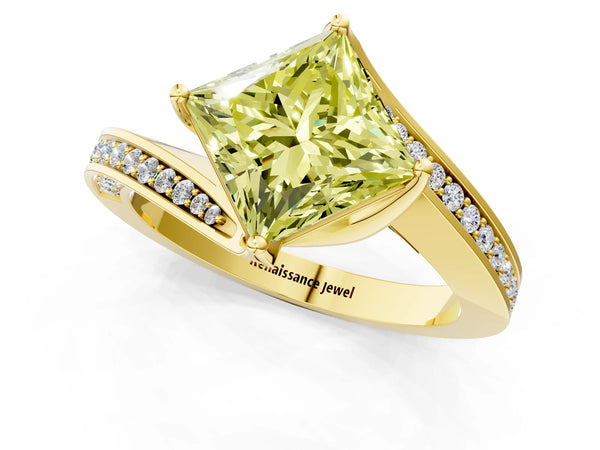 Yellow Gold Princess Cut Swirl Bypass Pave Engagement Ring Setting for Fancy Yellow Center