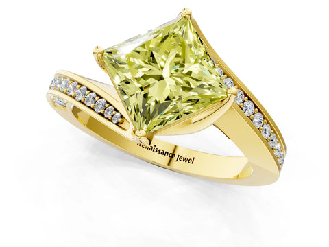 Yellow gold Fancy Yellow Princess Cut Solitaire Diamond Twist Band with Pavé Setting and Four-Prong Setting_1
