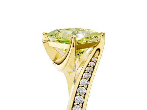 Yellow gold Fancy Yellow Princess Cut Solitaire Diamond Twist Band with Pavé Setting and Four-Prong Setting_5