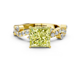 Yellow gold Fancy Yellow Princess  Cut Solitaire Diamond Twisted Band with Pave Setting