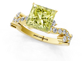 Yellow gold Fancy Yellow Princess  Cut Solitaire Diamond Twisted Band with Pave Setting_1