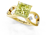 Yellow gold Fancy Yellow Princess  Cut Solitaire Diamond with Side Stones on Criss-Cross Band and Four-Prong Setting_1