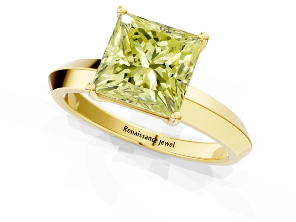 Yellow Gold Princess Cut Knife-Edge Solitaire Engagement Ring Setting for Fancy Yellow Center