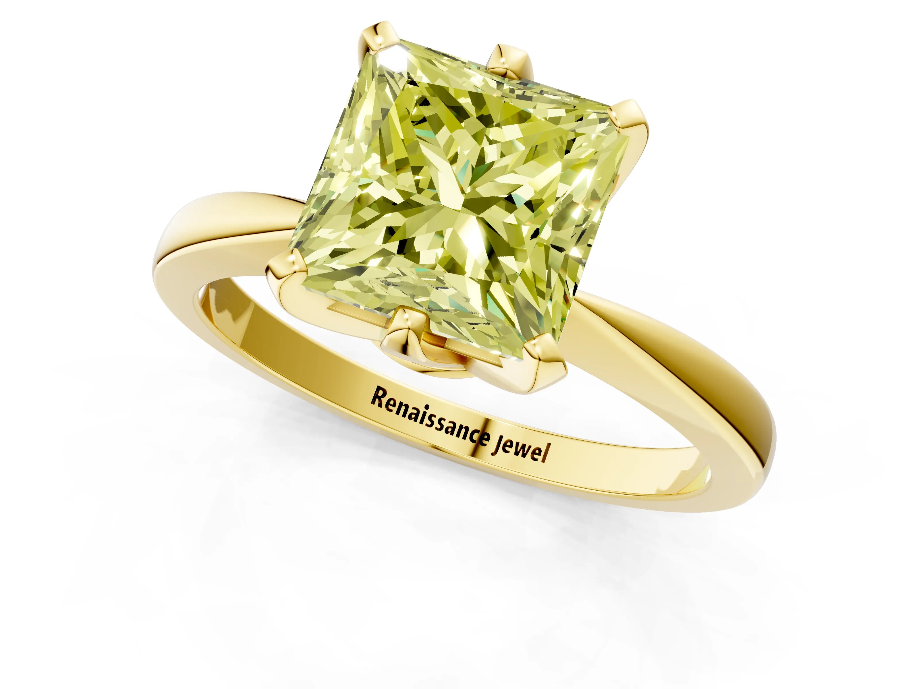 Yellow gold Fancy Yellow Princess Cut Solitaire Engagement Ring with Six-Prong Setting and Tapered Band_1
