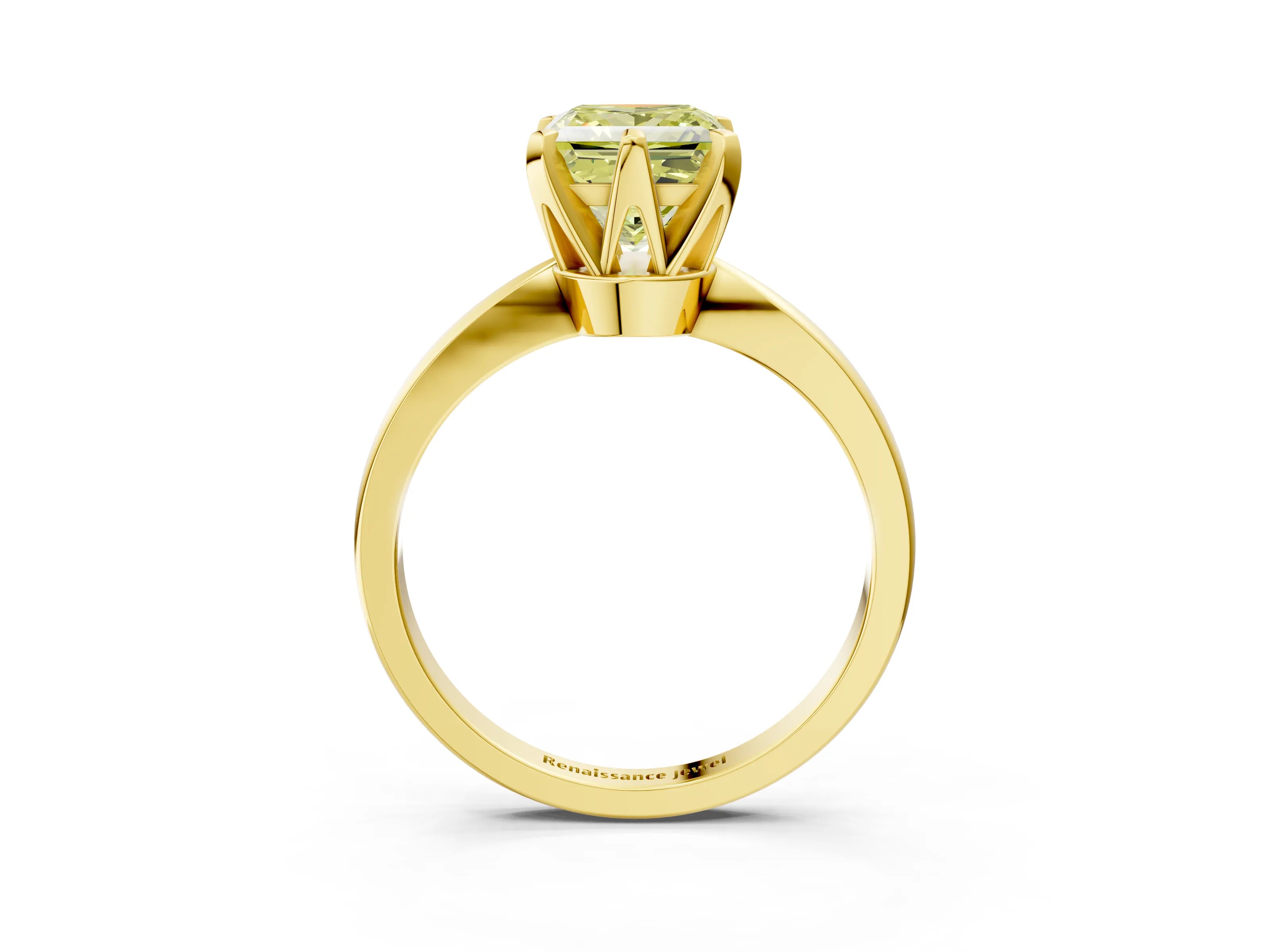 Yellow gold Fancy Yellow Princess Cut Solitaire Engagement Ring with Six-Prong Setting and Tapered Band_3
