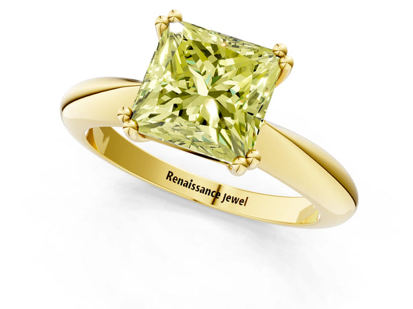 Yellow gold Fancy Yellow Princess  Cut Solitaire Engagement Ring with Tapered Band and Four-Prong Setting