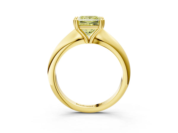 Yellow gold Fancy Yellow Princess  Cut Solitaire Engagement Ring with Tapered Band and Four-Prong Setting
