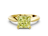 Yellow gold Fancy Yellow Princess  Cut Solitaire Engagement Ring with Tapered Band and Four-Prong Setting