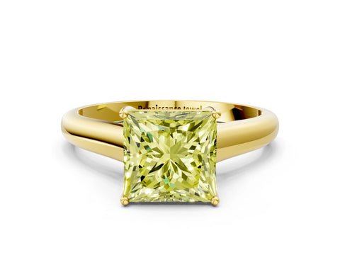 Yellow gold Fancy Yellow Princess Cut Solitaire Engagement Ring with Tapered Band and Four-Prong Setting_3