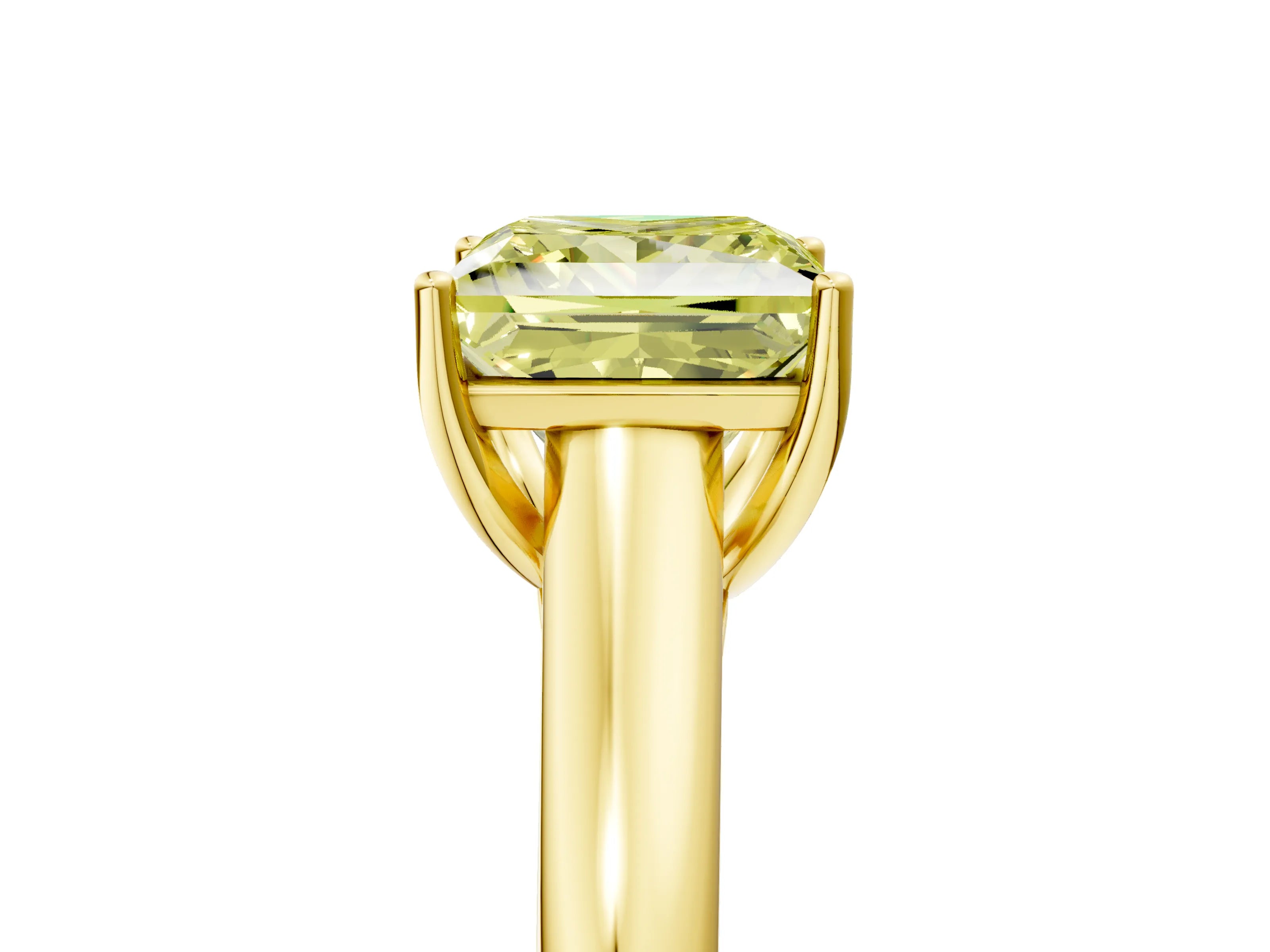 Yellow gold Fancy Yellow Princess Cut Solitaire Engagement Ring with Tapered Band and Four-Prong Setting_8