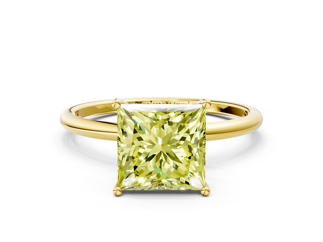 Yellow gold Fancy Yellow Princess  Cut Solitaire Engagement Ring with Thin Band and Four-Prong Setting_3