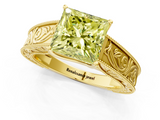 Yellow gold Fancy Yellow Princess  Cut Solitaire Engraved Band with Four-Prong Setting_1