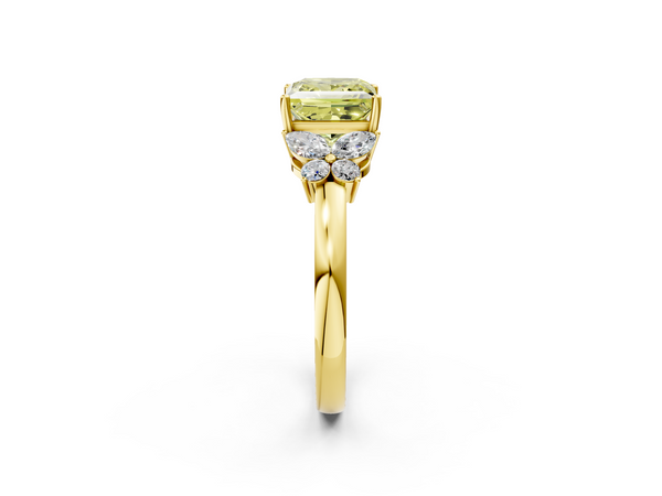 Yellow gold Fancy Yellow Princess  Cut Solitaire Floral Diamond Ring with Four-Prong Setting