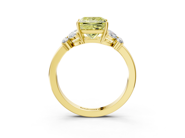 Yellow gold Fancy Yellow Princess  Cut Solitaire Floral Diamond Ring with Four-Prong Setting