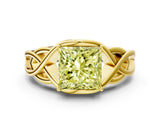 Yellow gold Fancy Yellow Princess Cut Solitaire Intertwined Band Prong Setting Ring