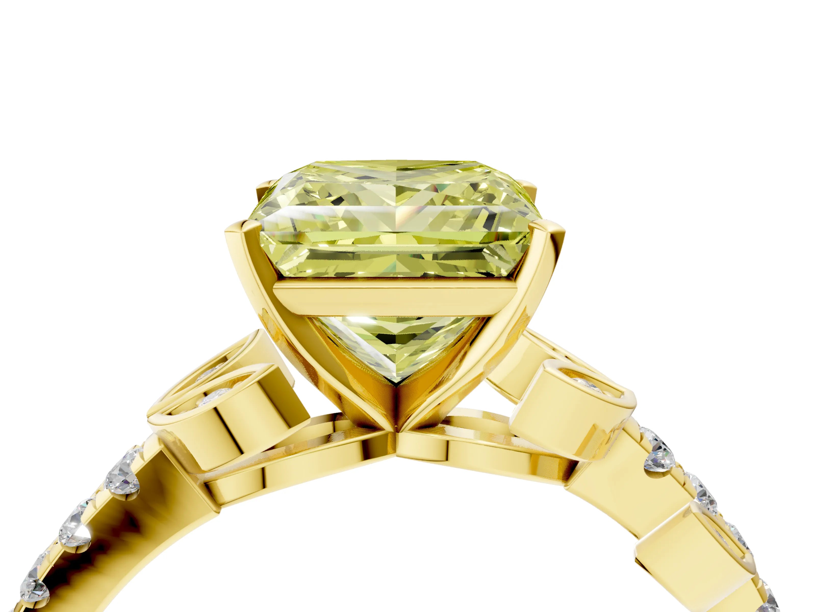Yellow gold Fancy Yellow Princess Cut Solitaire Leaf-Inspired Diamond Ring with Pavé Band and Four-Prong Setting_24