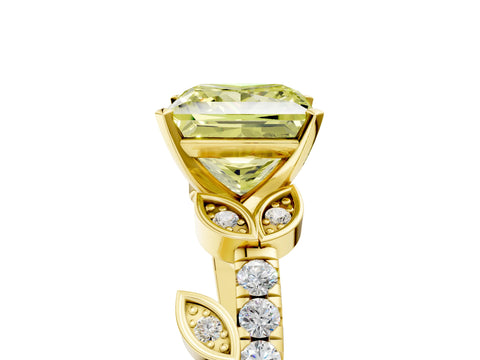 Yellow gold Fancy Yellow Princess Cut Solitaire Leaf-Inspired Diamond Ring with Pavé Band and Four-Prong Setting_25
